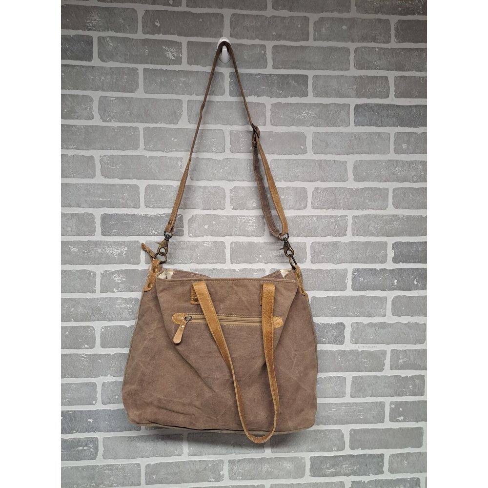 Myra Bag Women Ace Opcycled Canvas & Cowhide Messenger Large Crossbody Bag - Picture 10 of 16